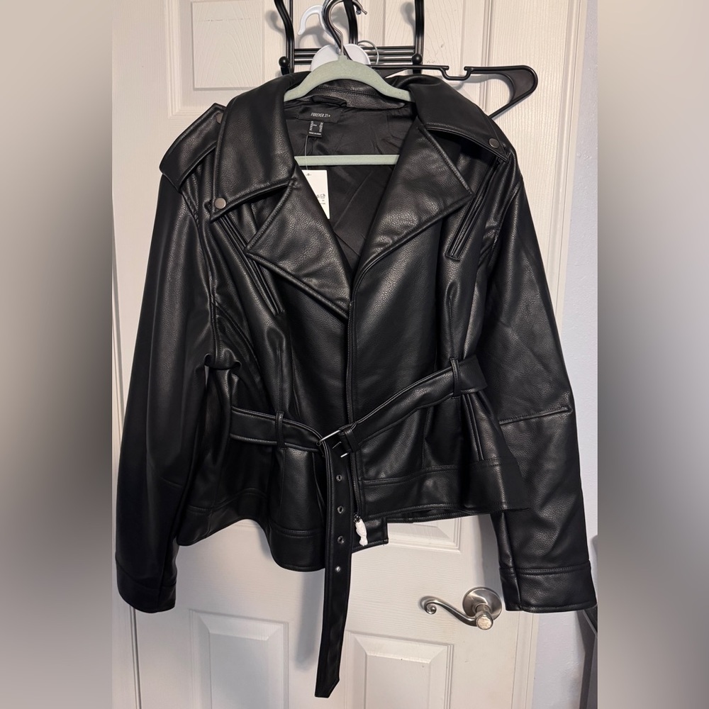 NWT 2x Forever 21 Plus Faux Leather Moto Jacket Black motocross